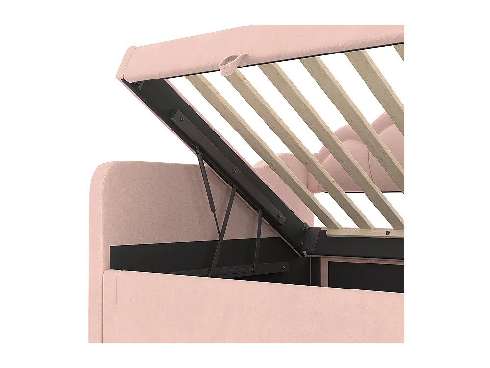 Sofá-cama hidráulico 90x200 cm, com espaço de arrumação, veludo, fita LED que muda de cor, cor-de-rosa