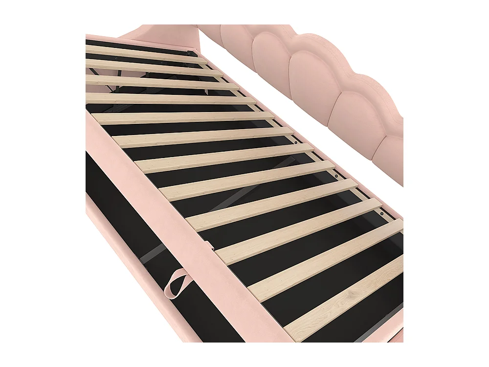 Sofá-cama hidráulico 90x200 cm, com espaço de arrumação, veludo, fita LED que muda de cor, cor-de-rosa