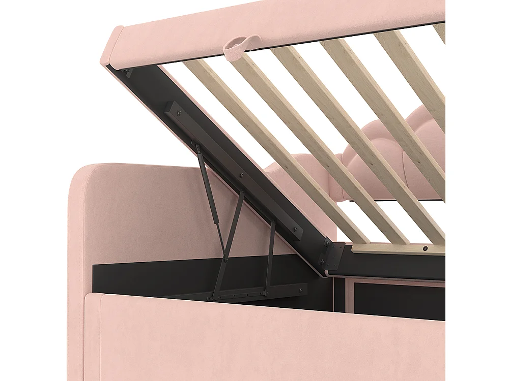 Canapé-lit hydraulique 90x200 cm, avec espace de rangement, velours, bande LED à couleur changeante, rose