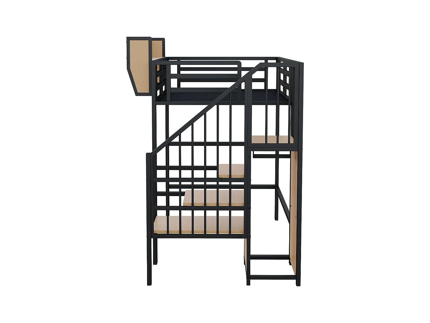 Lit mezzanine pour enfant - 90 x 200 cm - avec escalier de rangement + armoire - MDF + Métal - noir