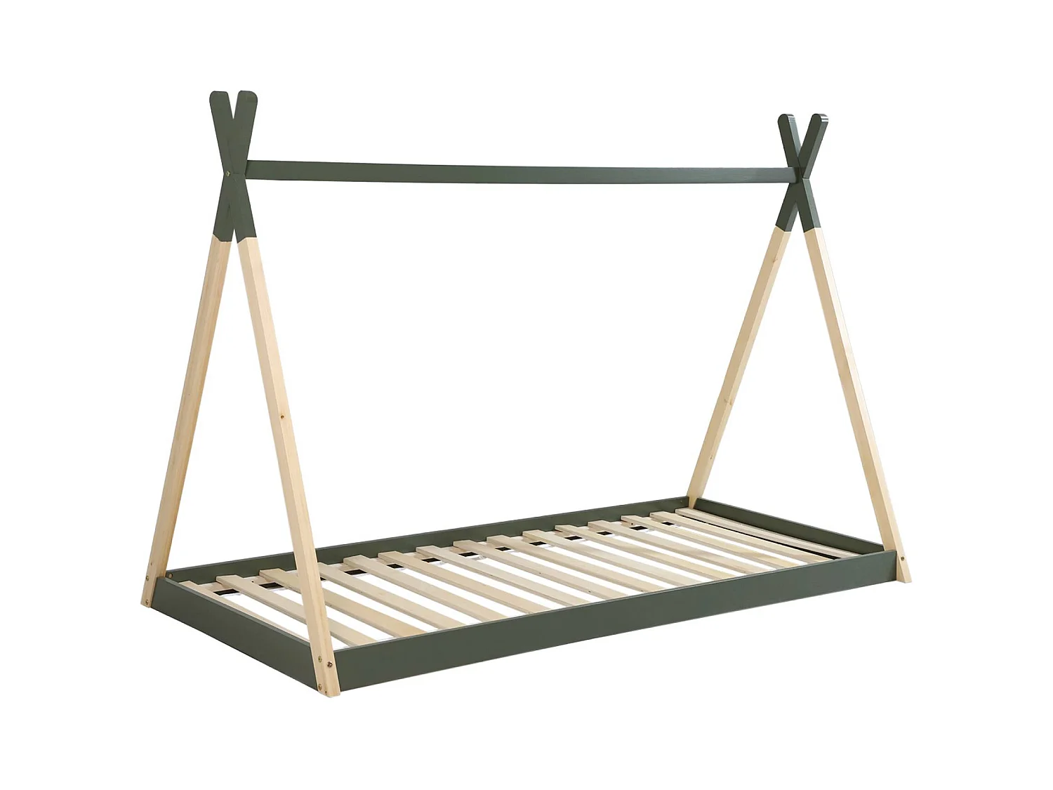 Letto tenda per bambini 190cm pino naturale, base inclusa, verde