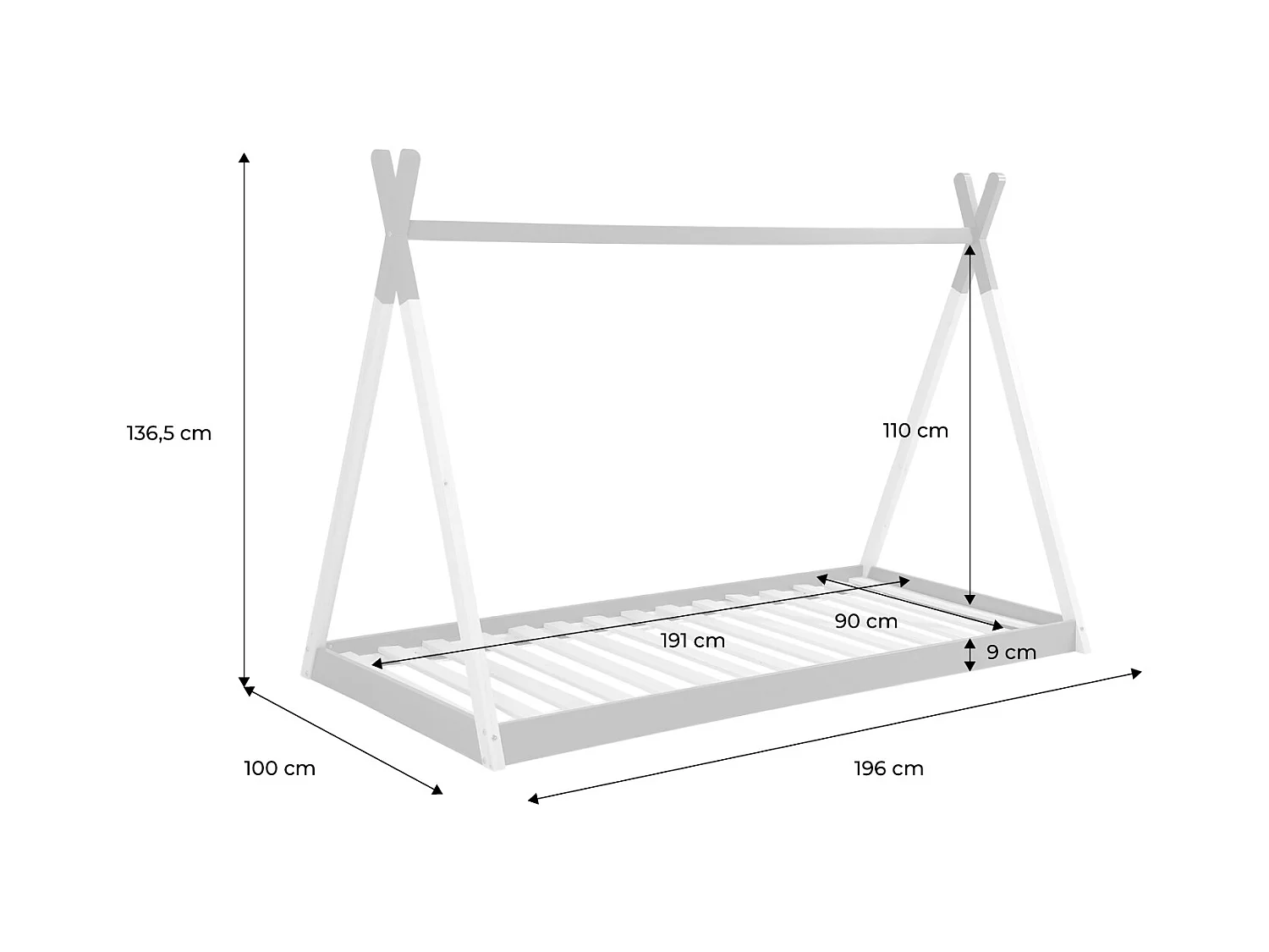 Letto tenda per bambini 190cm pino naturale, base inclusa, verde