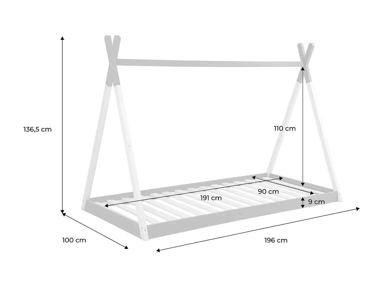 Letto tenda per bambini 190cm pino naturale, base inclusa, verde