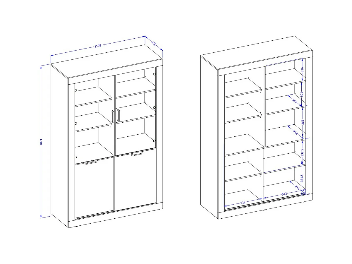 Pack sala de comedor MEUNIER – Vitrina, aparador alto & mesa para 8 pers. Roble Samdal & negro mate