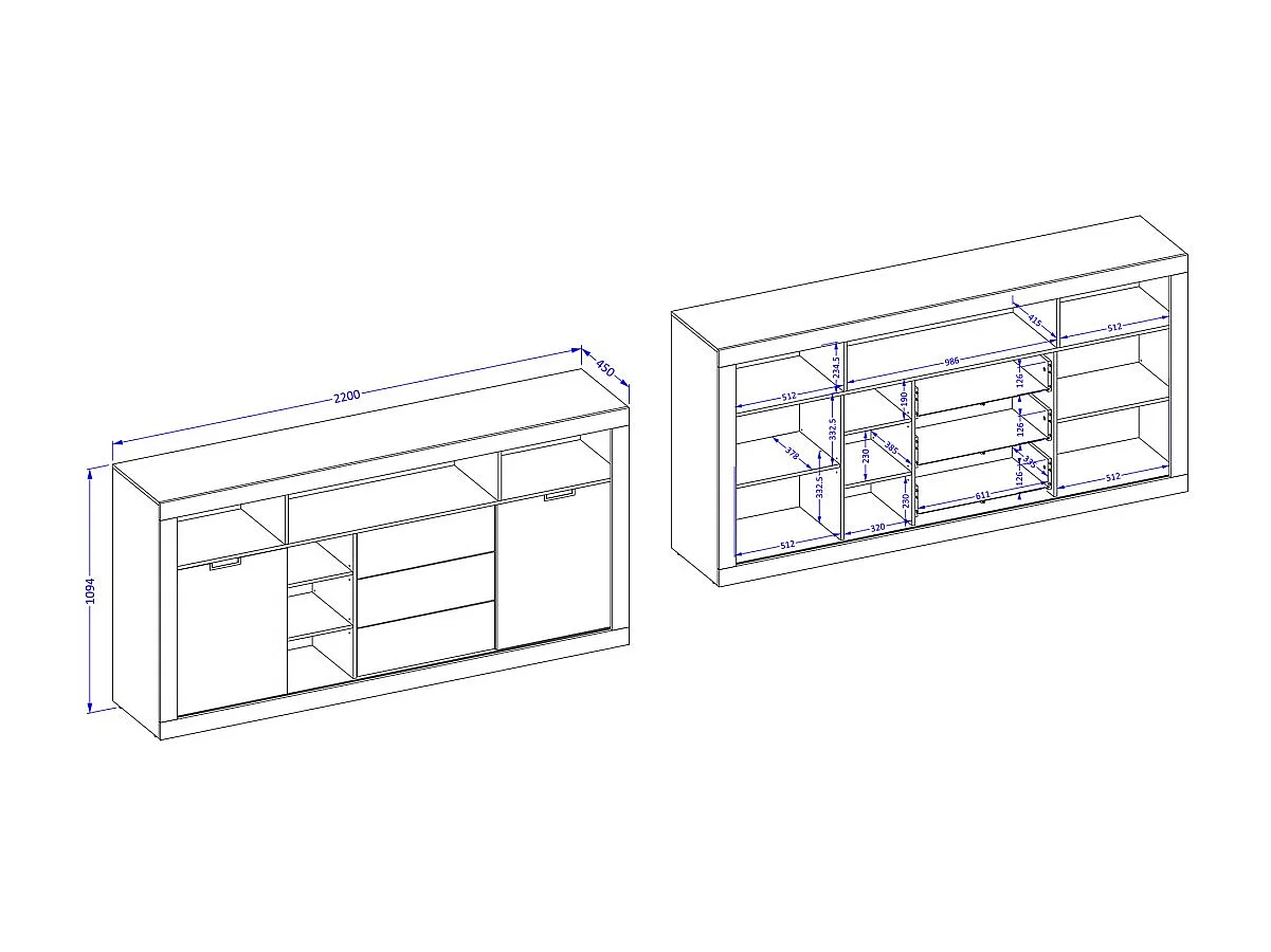 Pack sala de comedor MEUNIER – Vitrina, aparador alto & mesa para 8 pers. Roble Samdal & negro mate