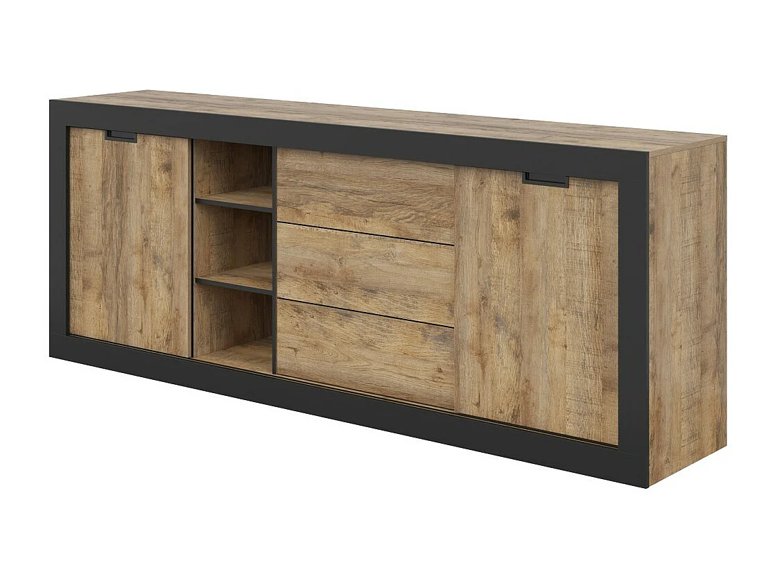 Pack completo salón & comedor MEUNIER – 5 Muebles Loft en Roble Samdal & negro mate