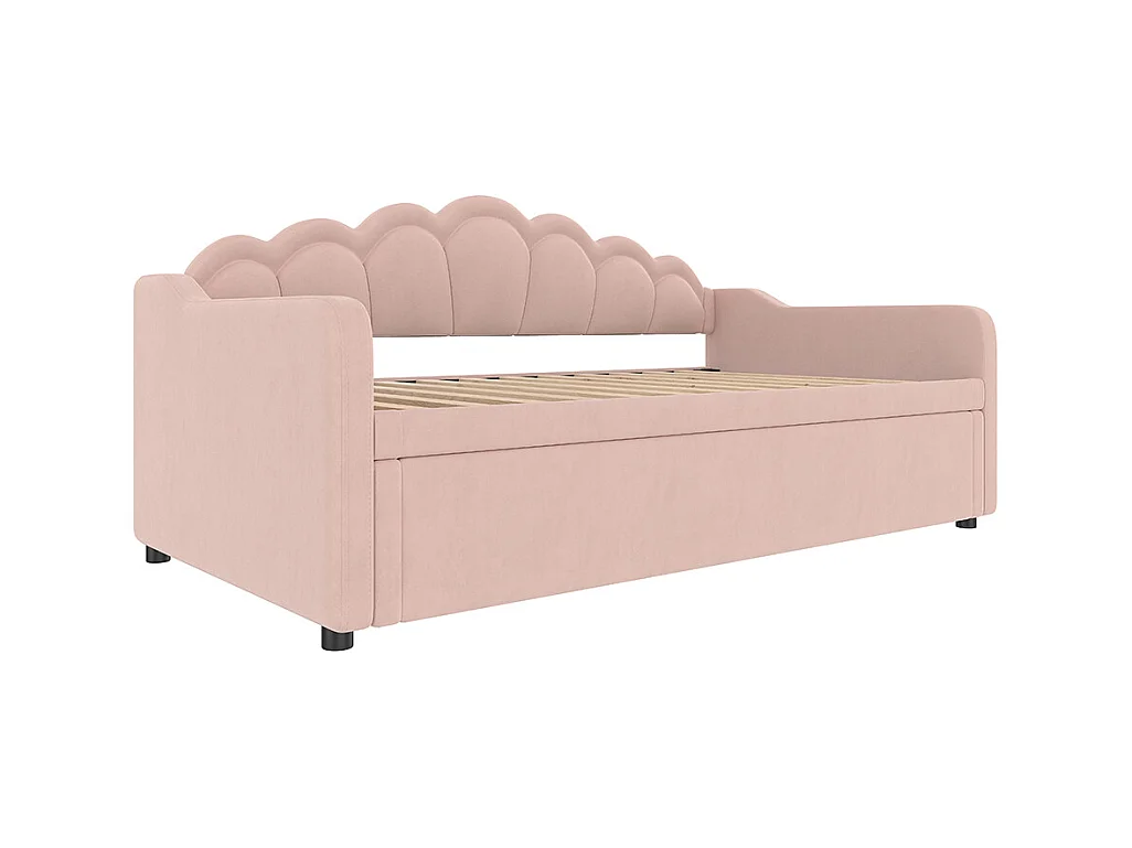 Tagesbett mit Ausziehbett, Schlafsofa, Einzelbett, Samt, farbwechselnder LED-Streifen, 90x200 cm (180x200 cm), Rosa