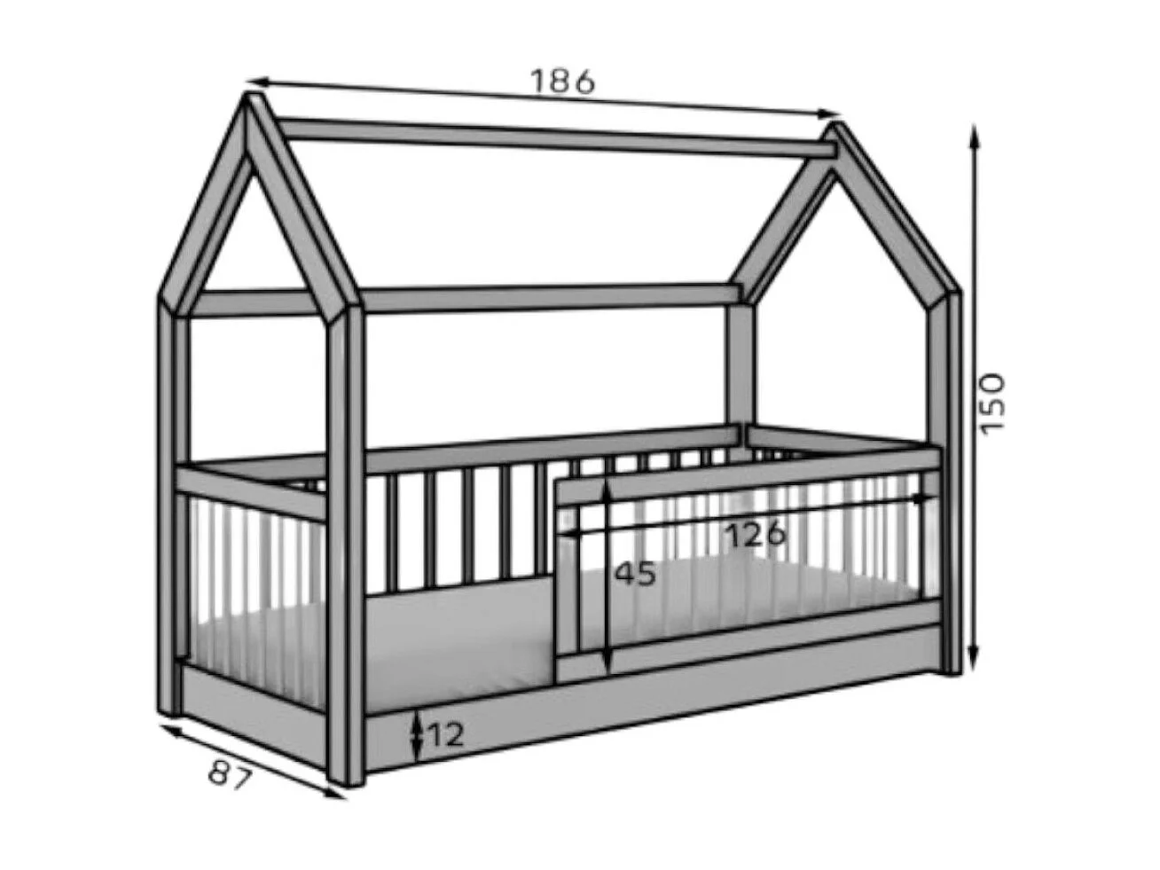 Bett Gracia (80x180)/Matratze inklusive/grau