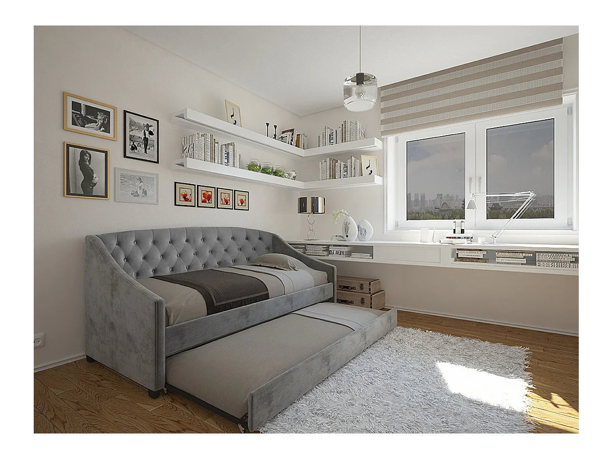 Cama Dupla e Sofá Sagres (Cinza)(200×90 cm)