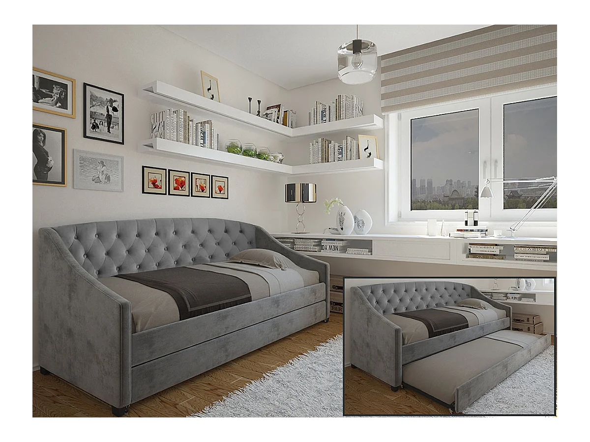 Cama Dupla e Sofá Sagres (Cinza)(200×90 cm)