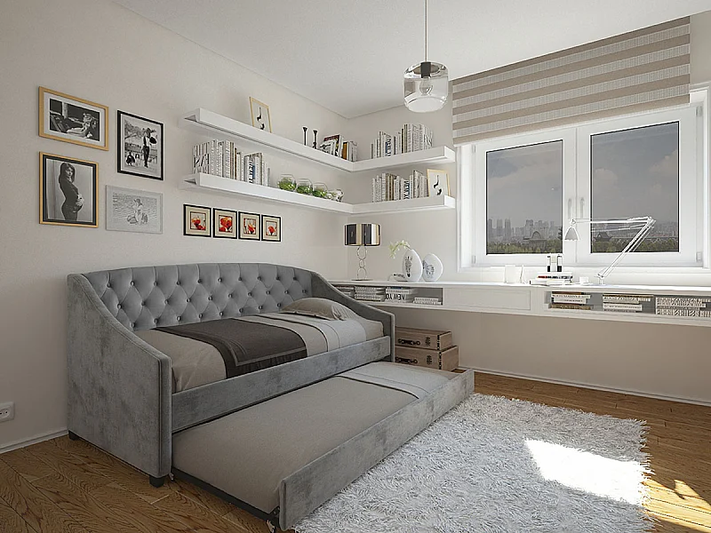 Cama Dupla e Sofá Sagres (Cinza)(200×90 cm)