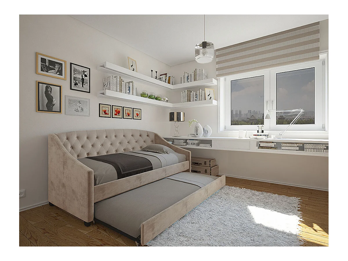 Cama Dupla e Sofá Sagres (Bege)(200×90 cm)