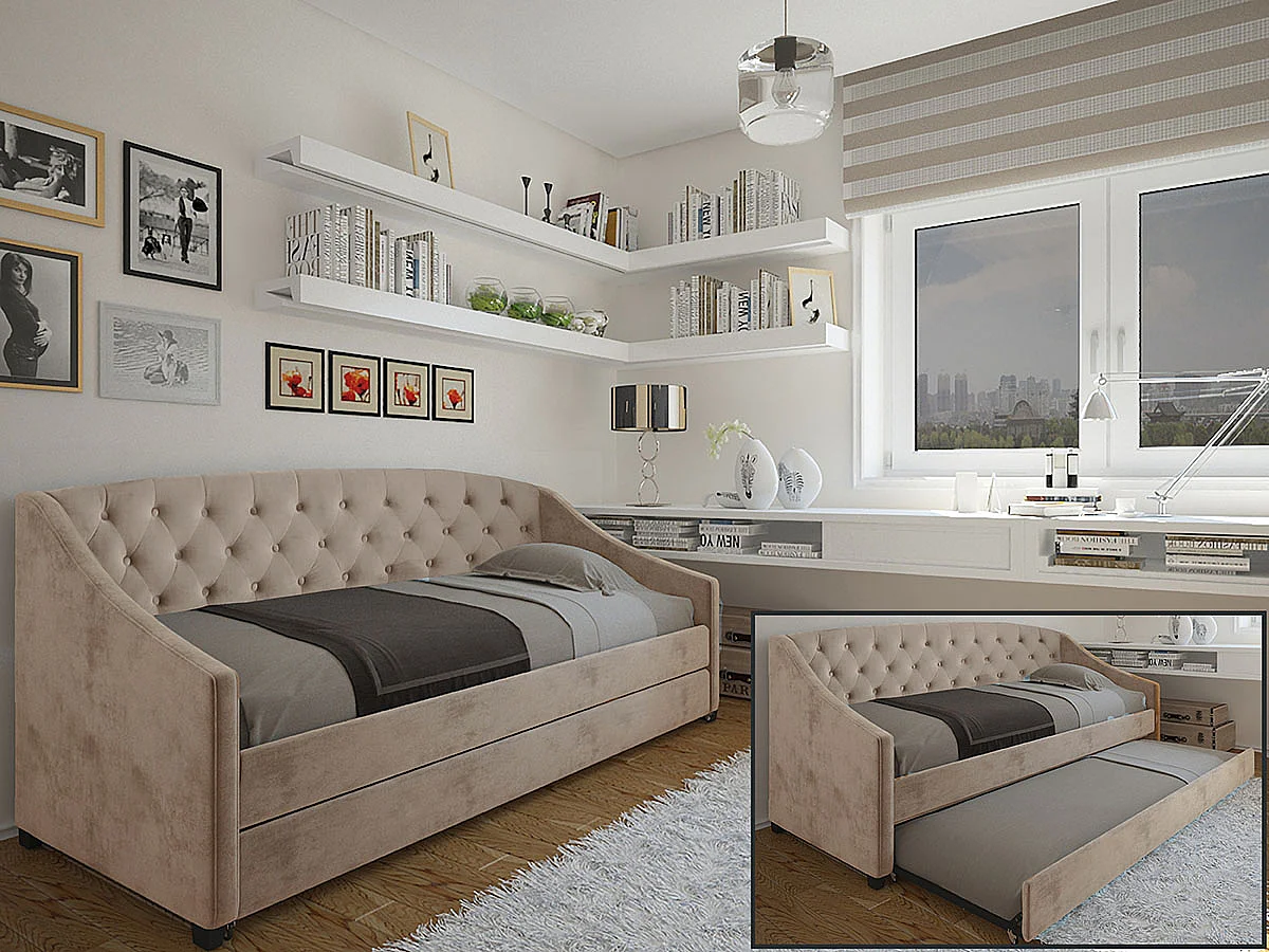 Cama Dupla e Sofá Sagres (Bege)(200×90 cm)