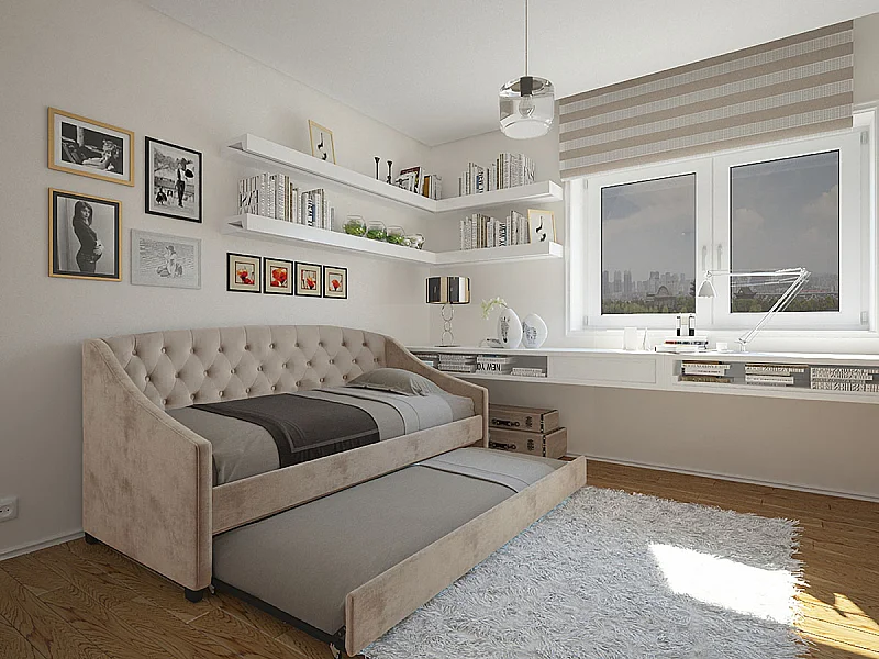 Cama Dupla e Sofá Sagres (Bege)(200×90 cm)