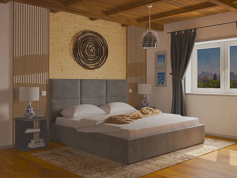 Cama de Casal Elegance, Estrado Elevatório (Cinza)(190×140 cm)