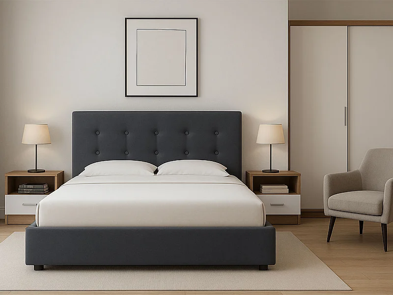 Cama de Casal River, Estrado Elevatório (Cinza)(200×160 cm)