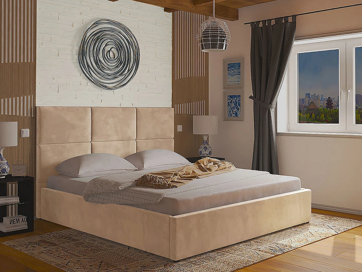 Cama de Casal Elegance, Estrado Elevatório (Bege)(200×160 cm)