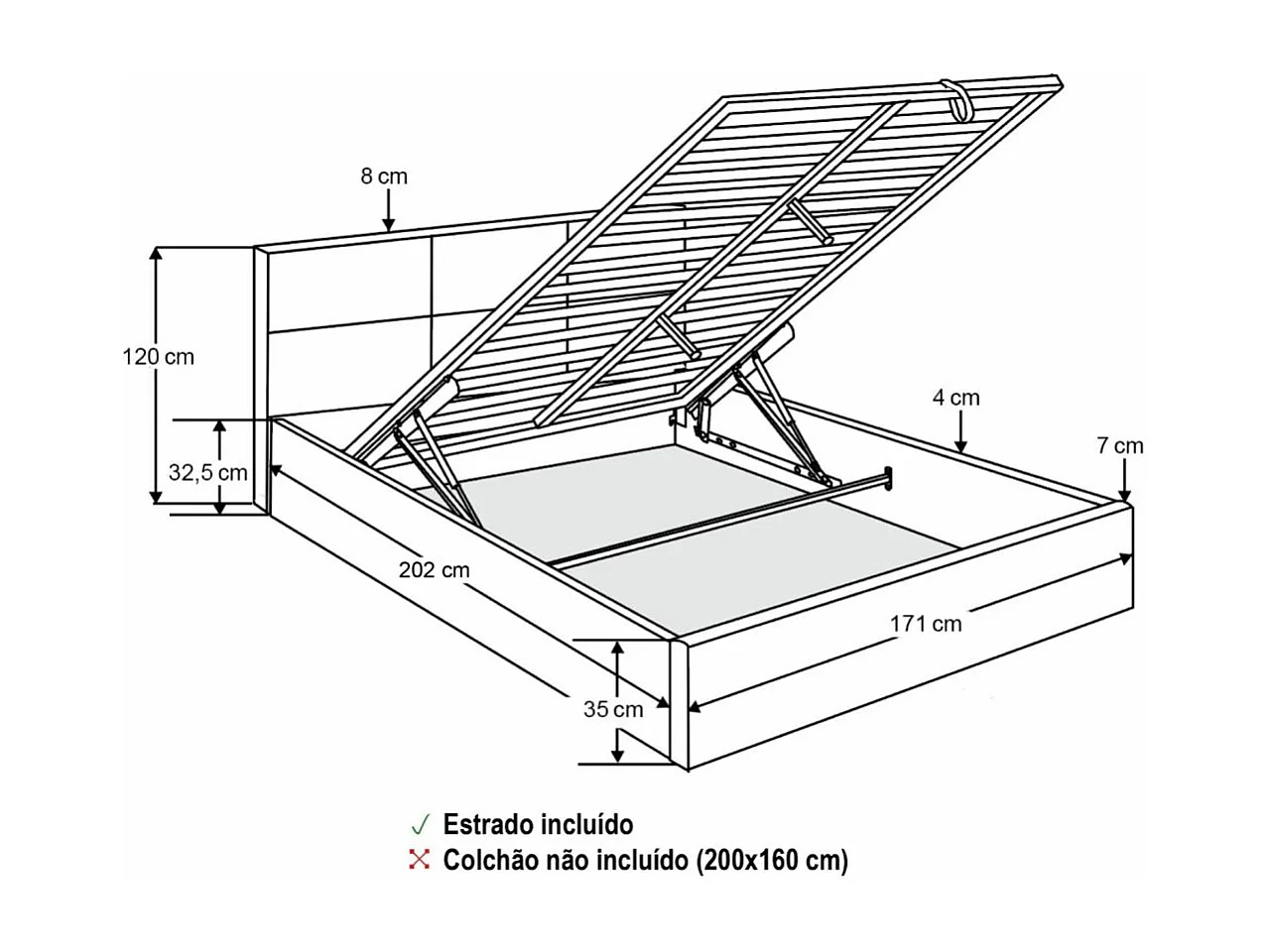Cama de Casal Elegance, Estrado Elevatório (Bege)(200×160 cm)