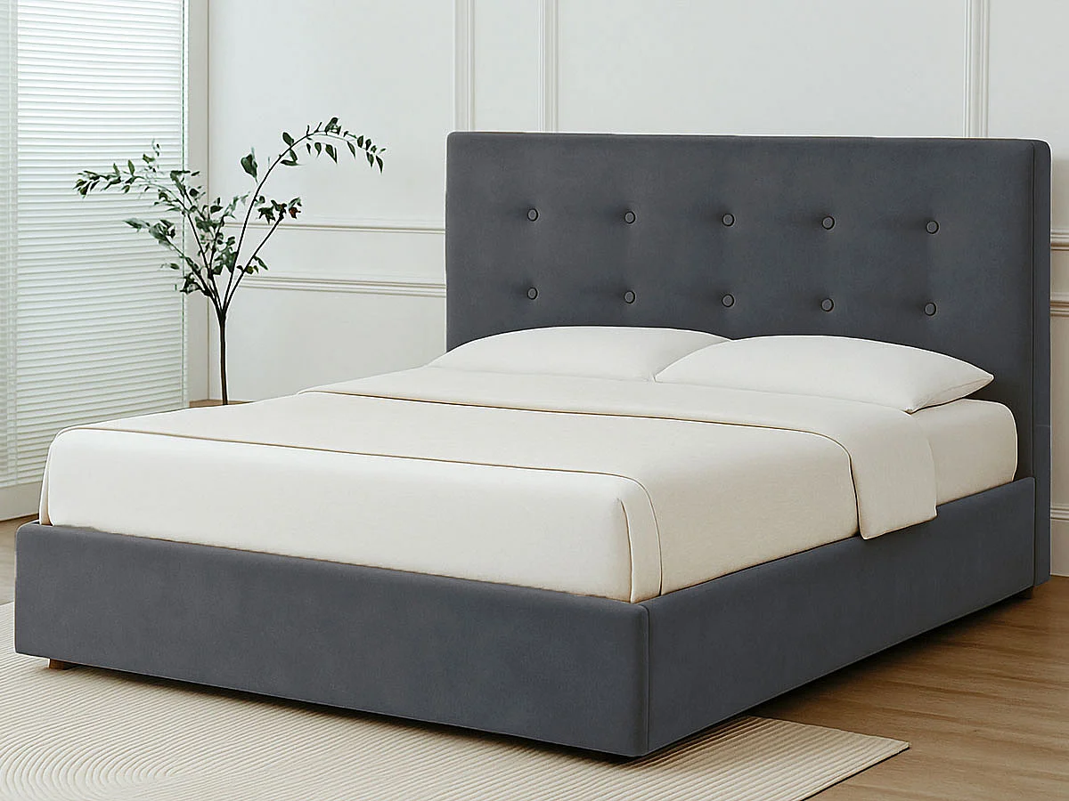 Cama de Casal River, Estrado Elevatório (Cinza)(200×180 cm)