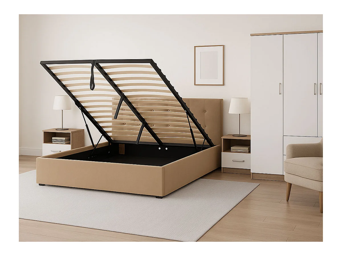 Cama de Casal River, Estrado Elevatório (Bege)(200×180 cm)