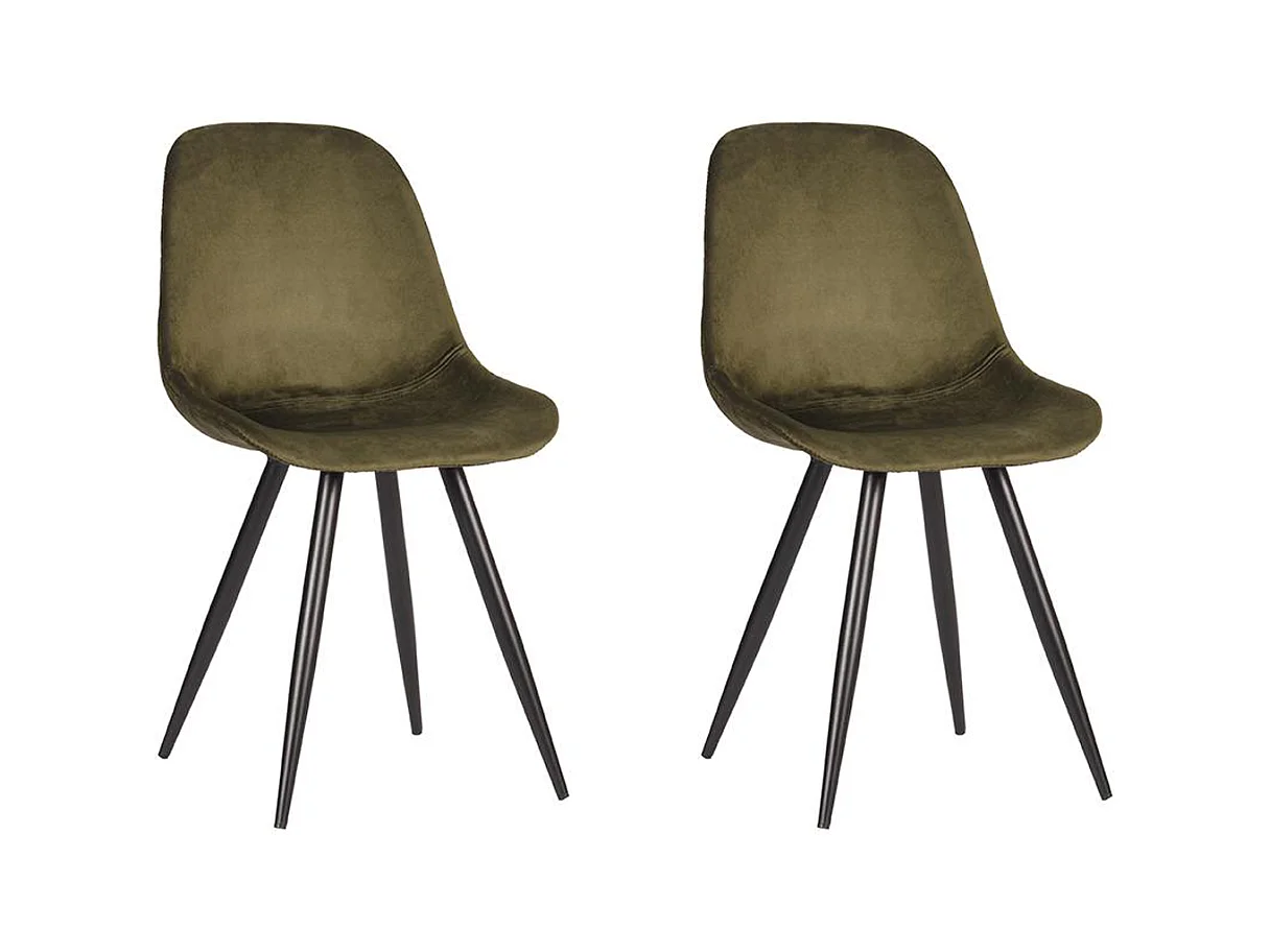 Chaise de salle à manger Capri - Vert armée - Velours - Lot de 2
