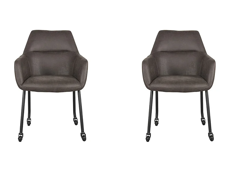 Silla de comedor Lenny - Antracita - Microgamuza - Juego de 2