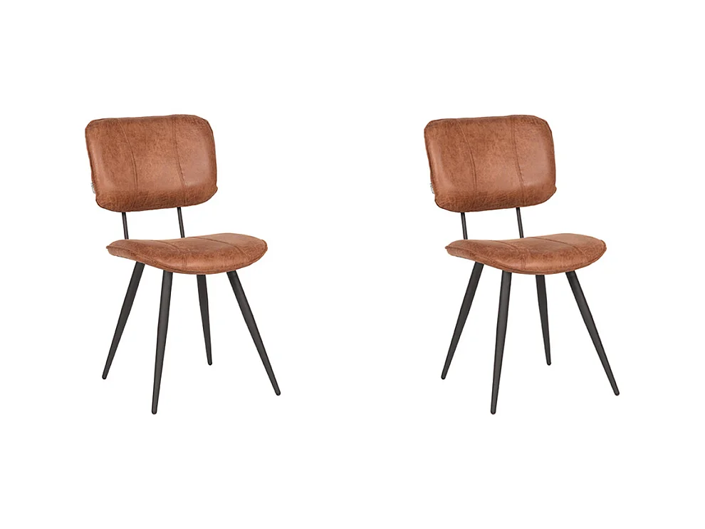 Chaise de salle à manger Fos - Cognac - Cuir - lot de 2