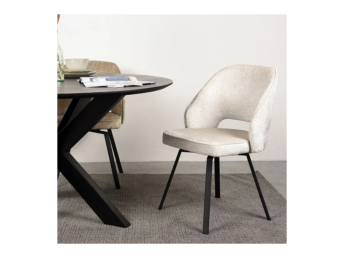 Chaise de salle à manger Lewis - Crème - Velours - 58 x 52 x 84 cm - Lot de 2