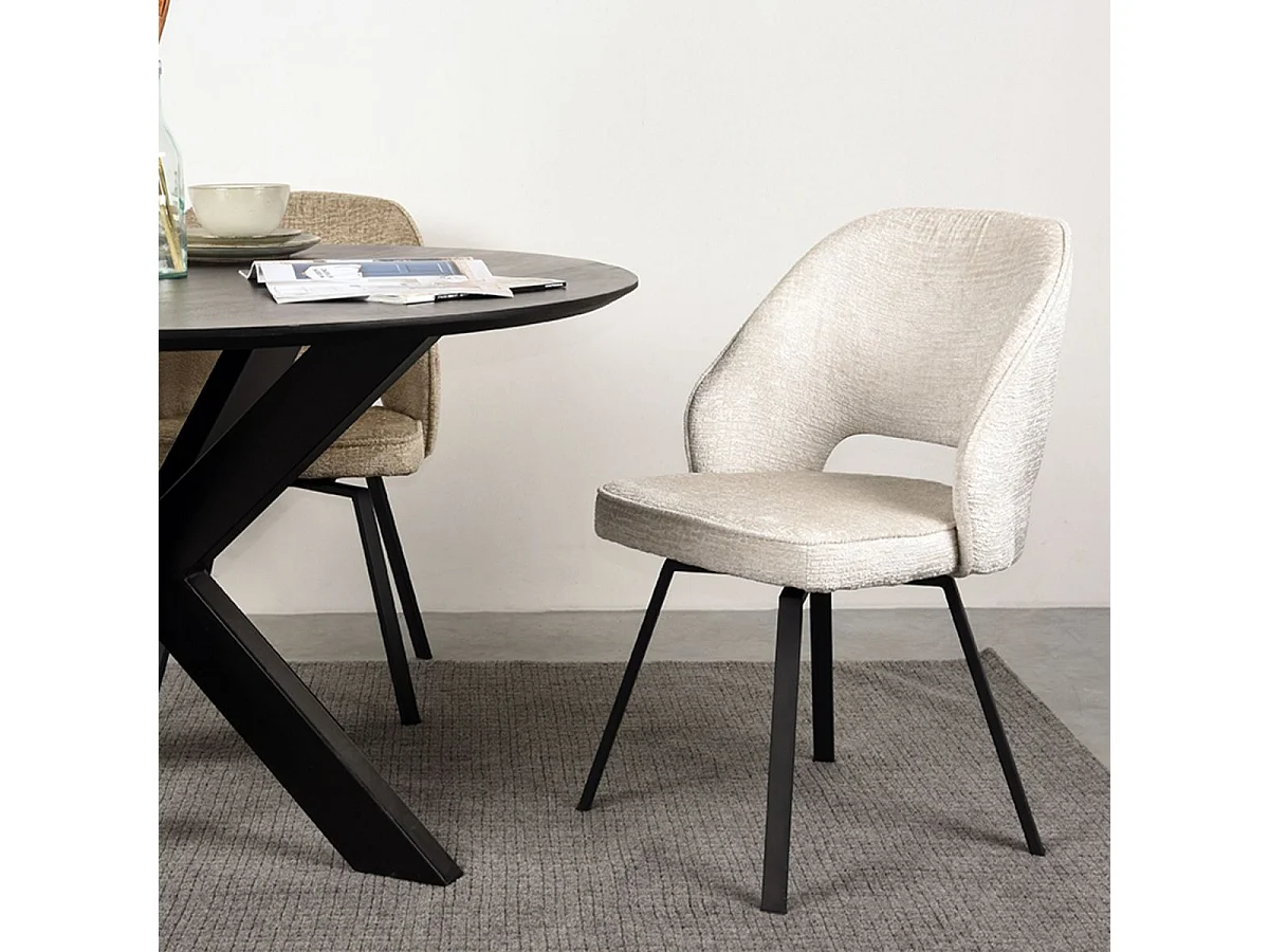 Silla de comedor Lewis - Crema - Terciopelo - 58x52x84 cm - Juego de 2