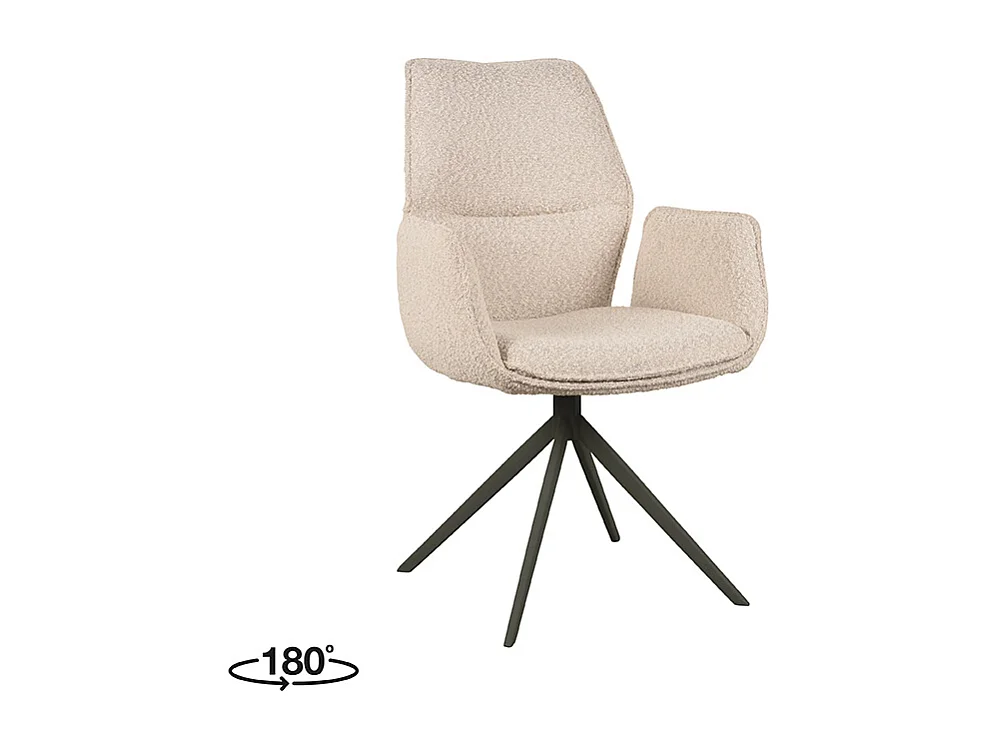 Esszimmerstuhl Mellow - Natur - Bouclé - Schwarzes Gestell - 2er-Set