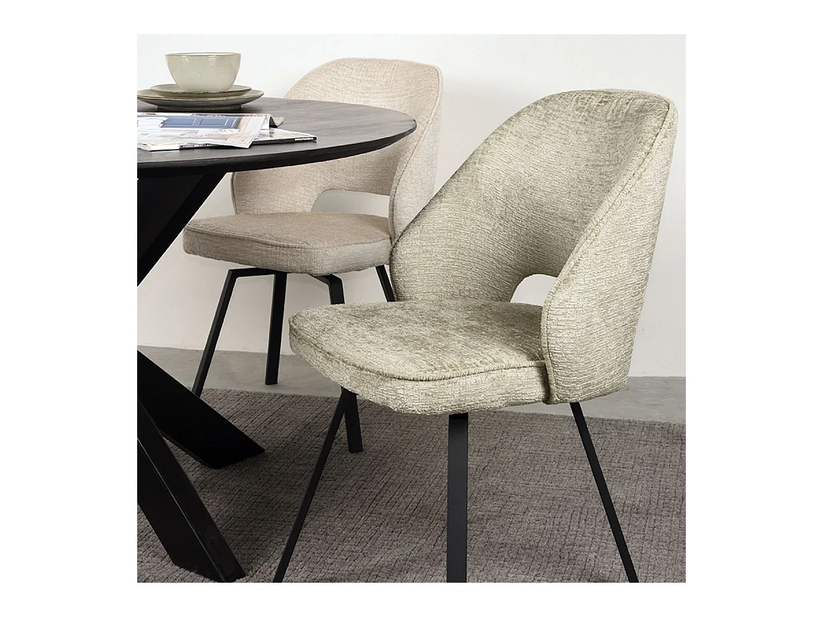 Chaise de salle à manger Lewis - Beige - Velours - 58x52x84 cm - Lot de 2