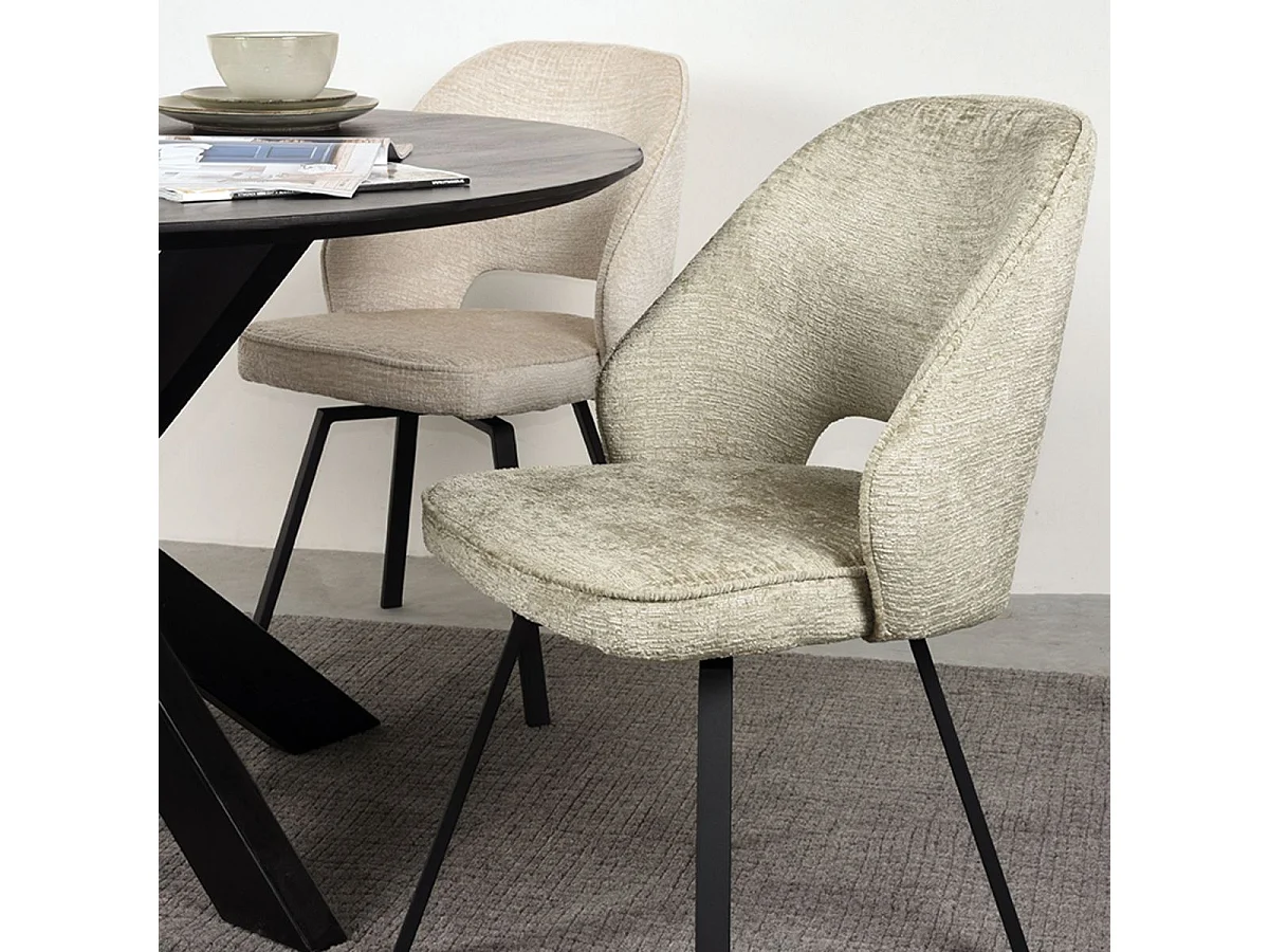 Chaise de salle à manger Lewis - Beige - Velours - 58x52x84 cm - Lot de 2