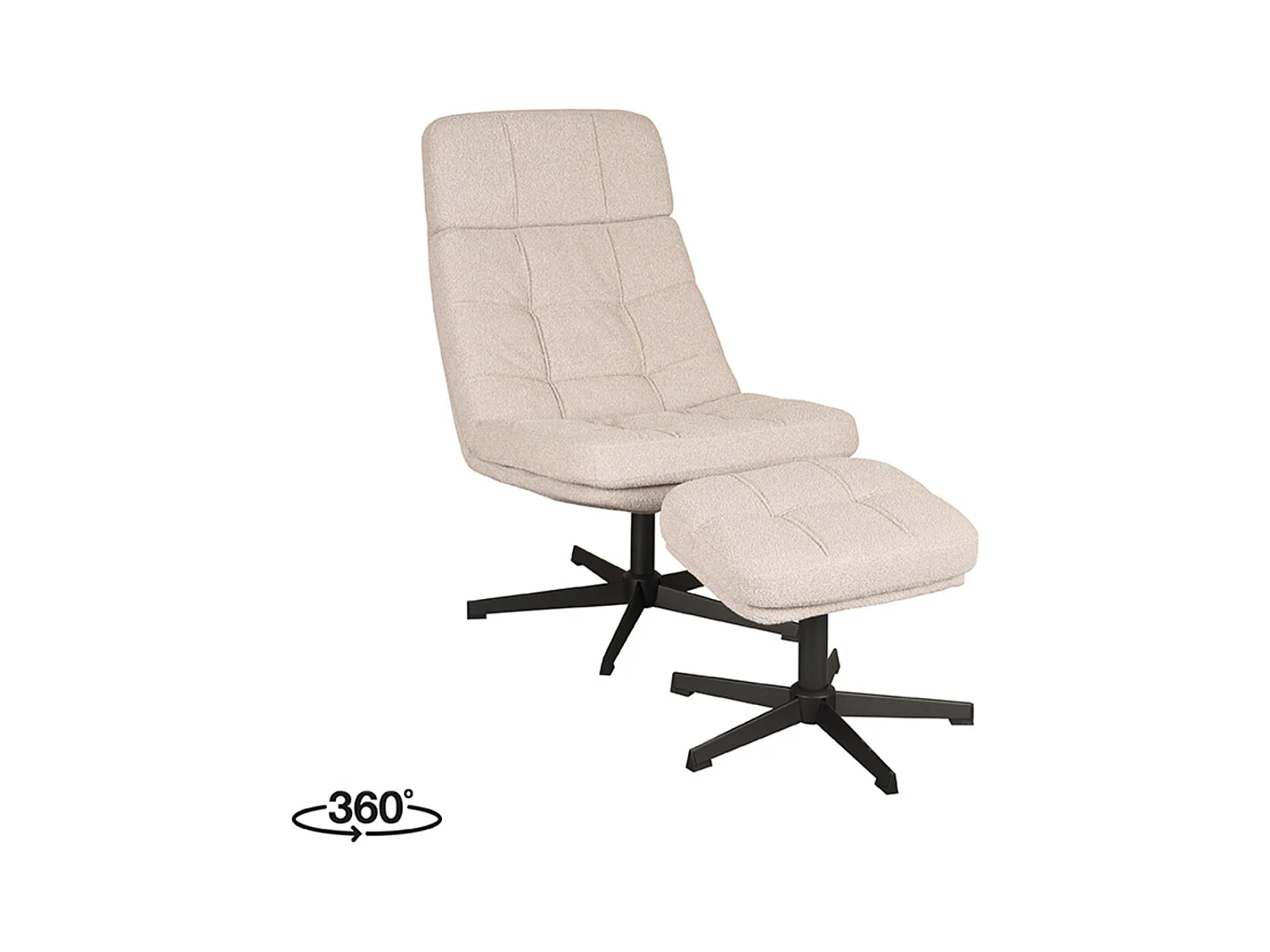 Fauteuil Alvar - Naturel - Boucle - Incl. Ottoman