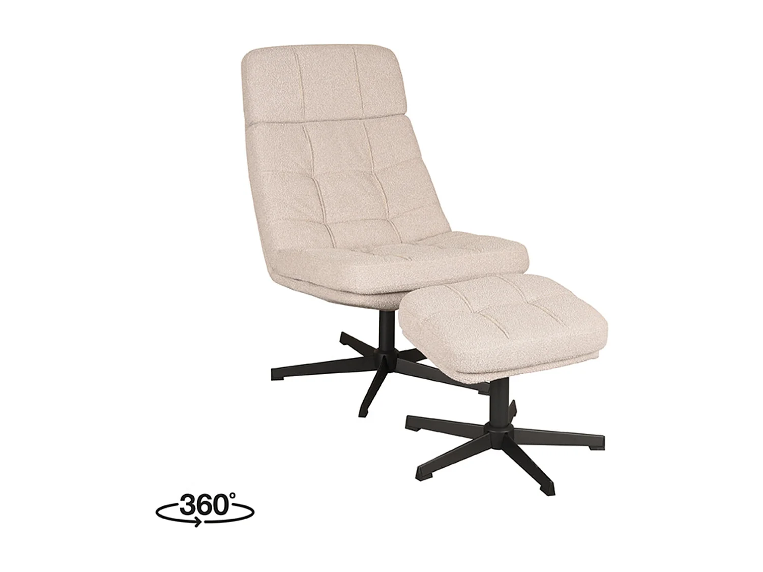 Fauteuil Alvar - Naturel - Boucle - Avec pouf