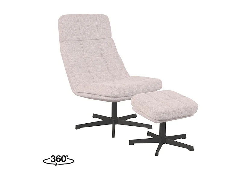 Fauteuil Alvar - Naturel - Boucle - Avec pouf