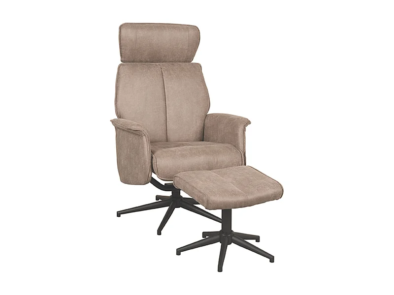 Fauteuil Verdal - Taupe - Micro Suede - Repose-pieds inclus - 79 x 77 x 109 cm