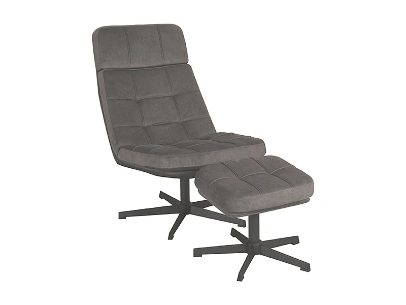 Fauteuil Alvar - Antraciet - Cosmo - Incl. Hocker - 57x53x83 cm