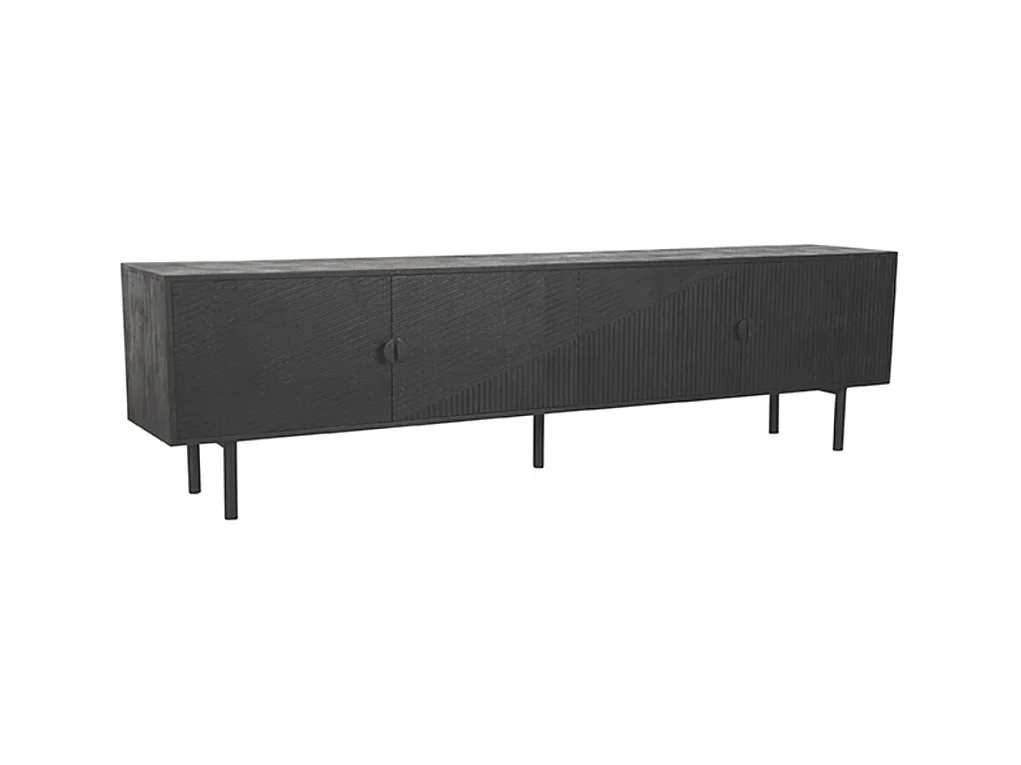 Meuble TV Cotia - Noir - Bois de Manguier - 220cm