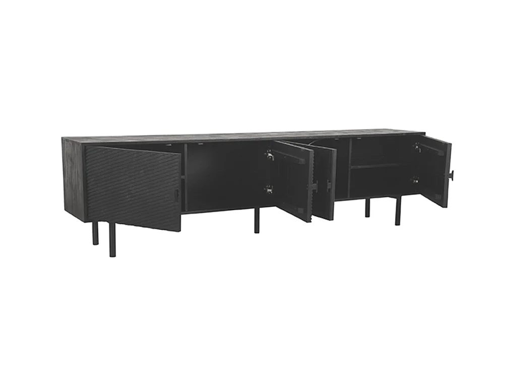 Meuble TV Cotia - Noir - Bois de Manguier - 220cm