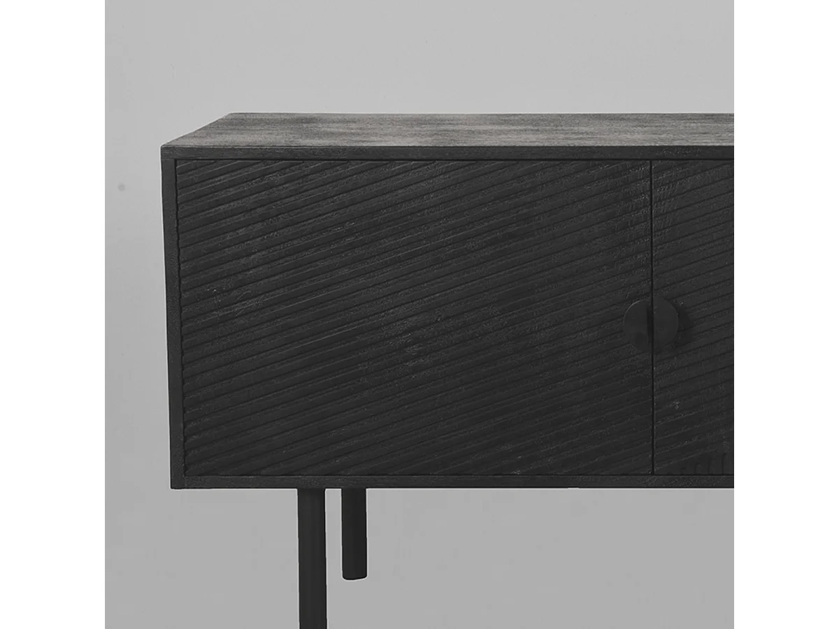 Meuble TV Cotia - Noir - Bois de Manguier - 220cm