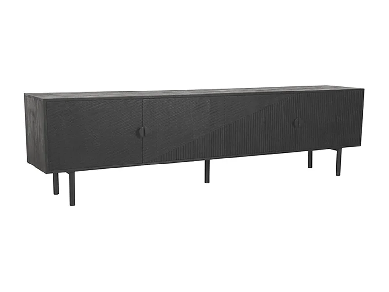 Meuble TV Cotia - Noir - Bois de Manguier - 220cm