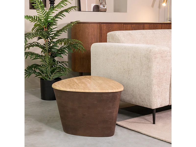 Salontafel Ravi - Espresso - Travertin - 70 cm