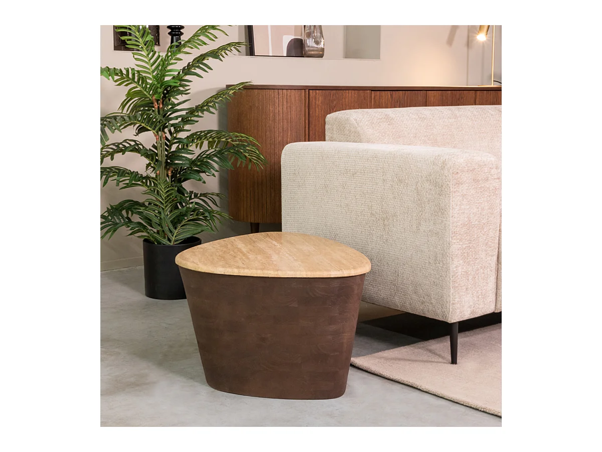 Salontafel Ravi - Espresso - Travertin - 70 cm