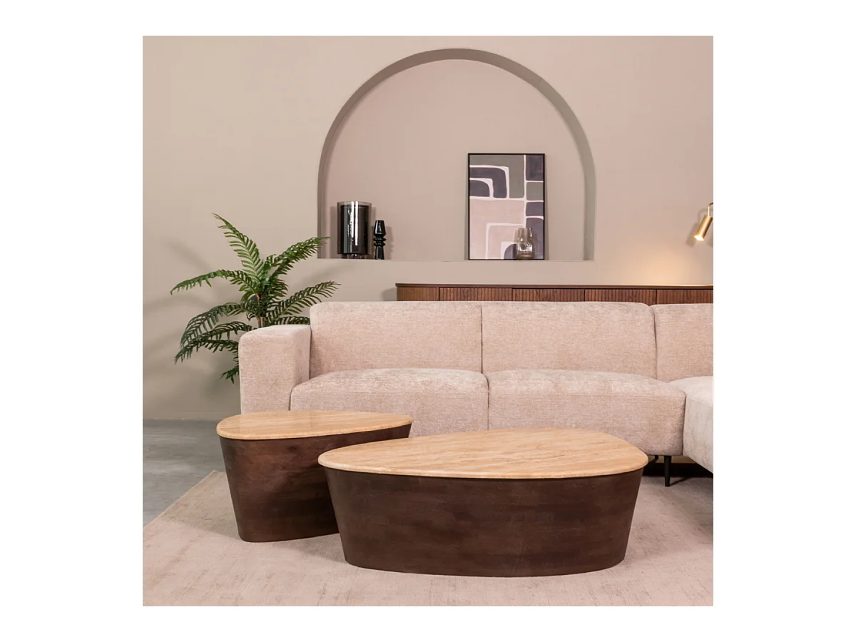 Salontafel Ravi - Espresso - Travertin - 70 cm