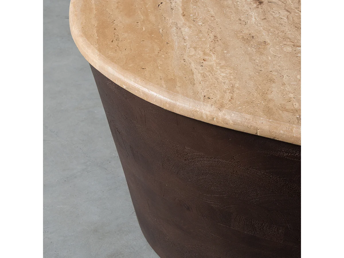 Table basse Ravi - Espresso - Travertin - 70 cm