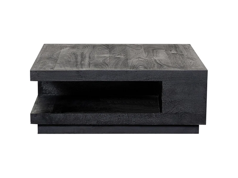 Table basse carrée - Noire - Bois de manguier - 80x80x30 cm
