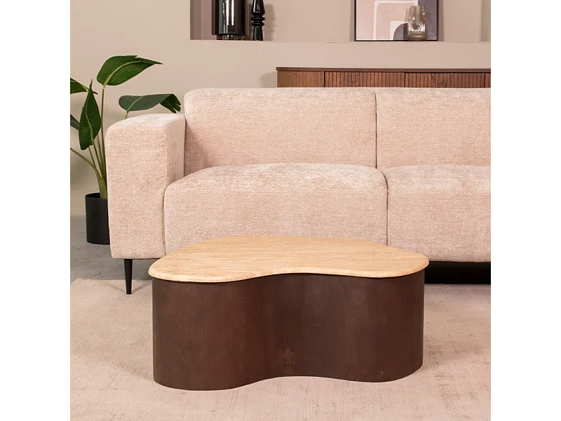 Table basse Davi - Espresso - Travertin - 80 cm