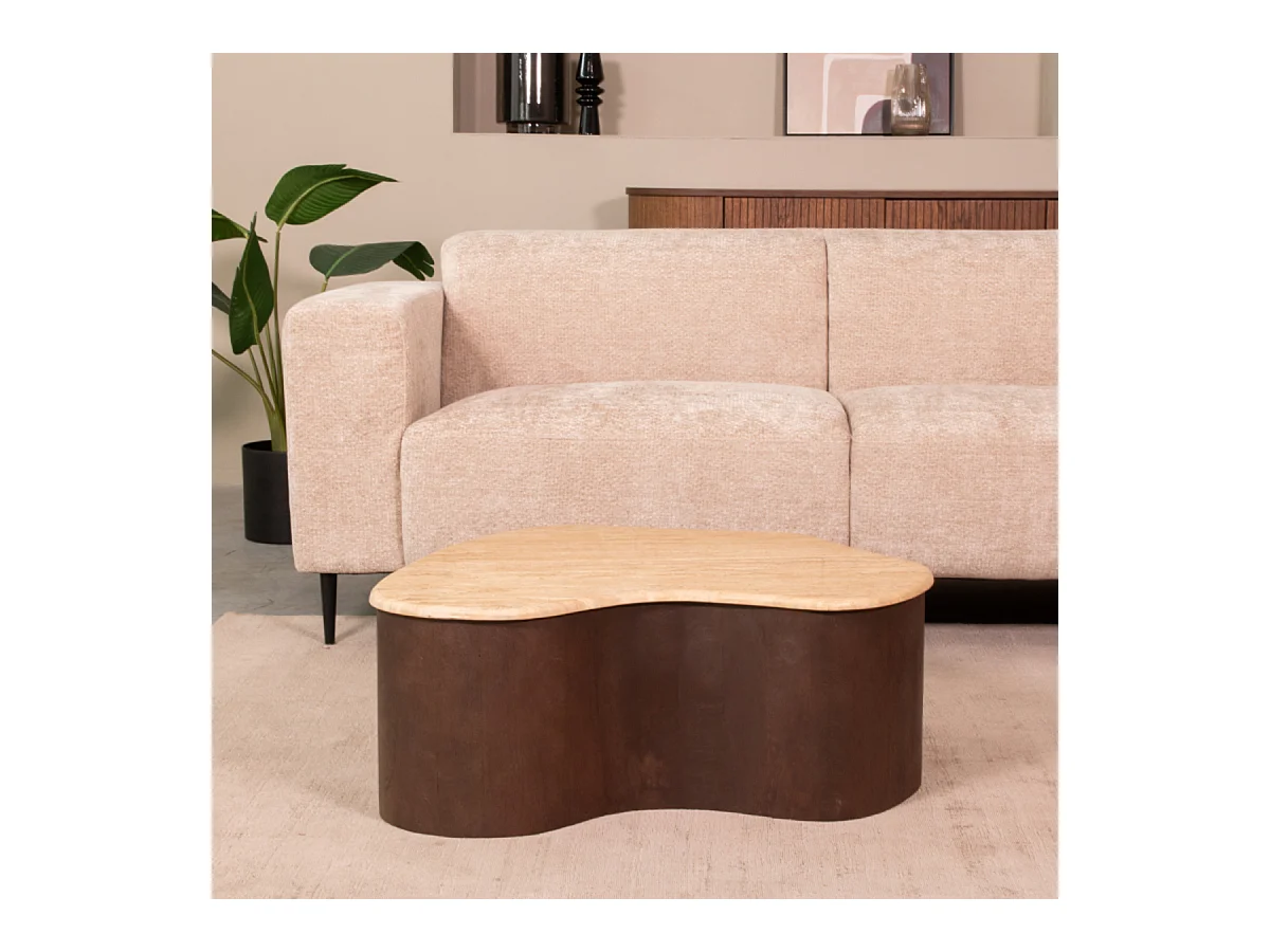 Table basse Davi - Espresso - Travertin - 80 cm