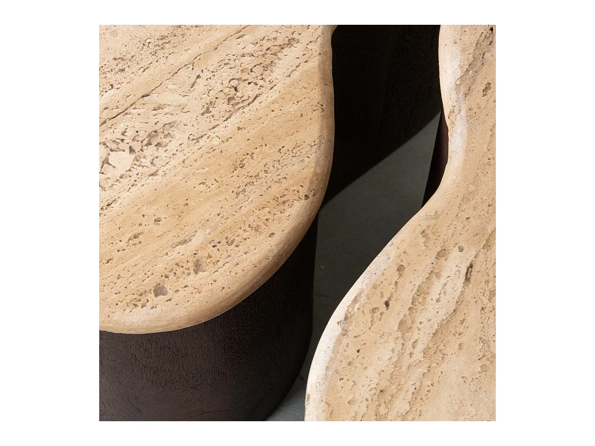 Table basse Davi - Espresso - Travertin - 80 cm