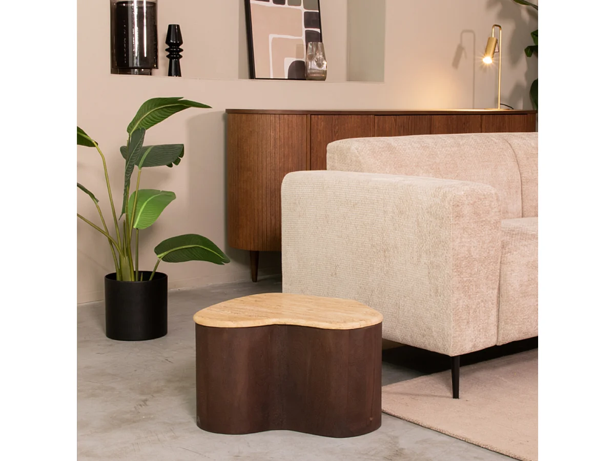 Table basse Davi - Espresso - Travertin - 50 cm